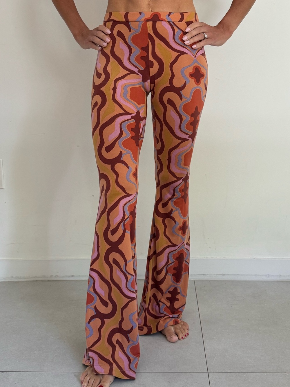 Free People 70s Print Flare Pants Size XS